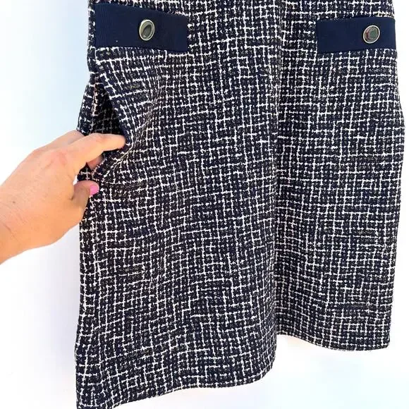 ME+EM Ponte Jacquard Tweed Shift Mini Dress Short 8 Navy Blue Office Work - Picture 5 of 10